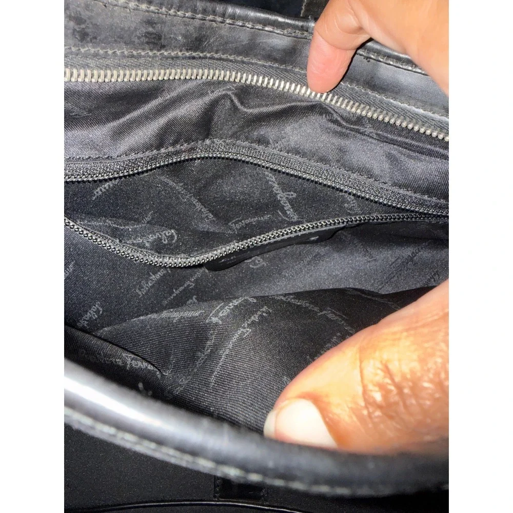 Salvatore Ferragamo Black Canvas Leather Hobo Bag AU-21-0735 Made‎ in Italy